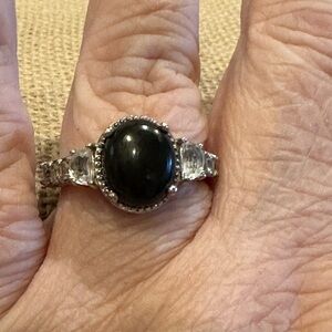 Charles Clemency for QVC Ring, Sz 9, Sterling Silver 925, black Shungite & topaz